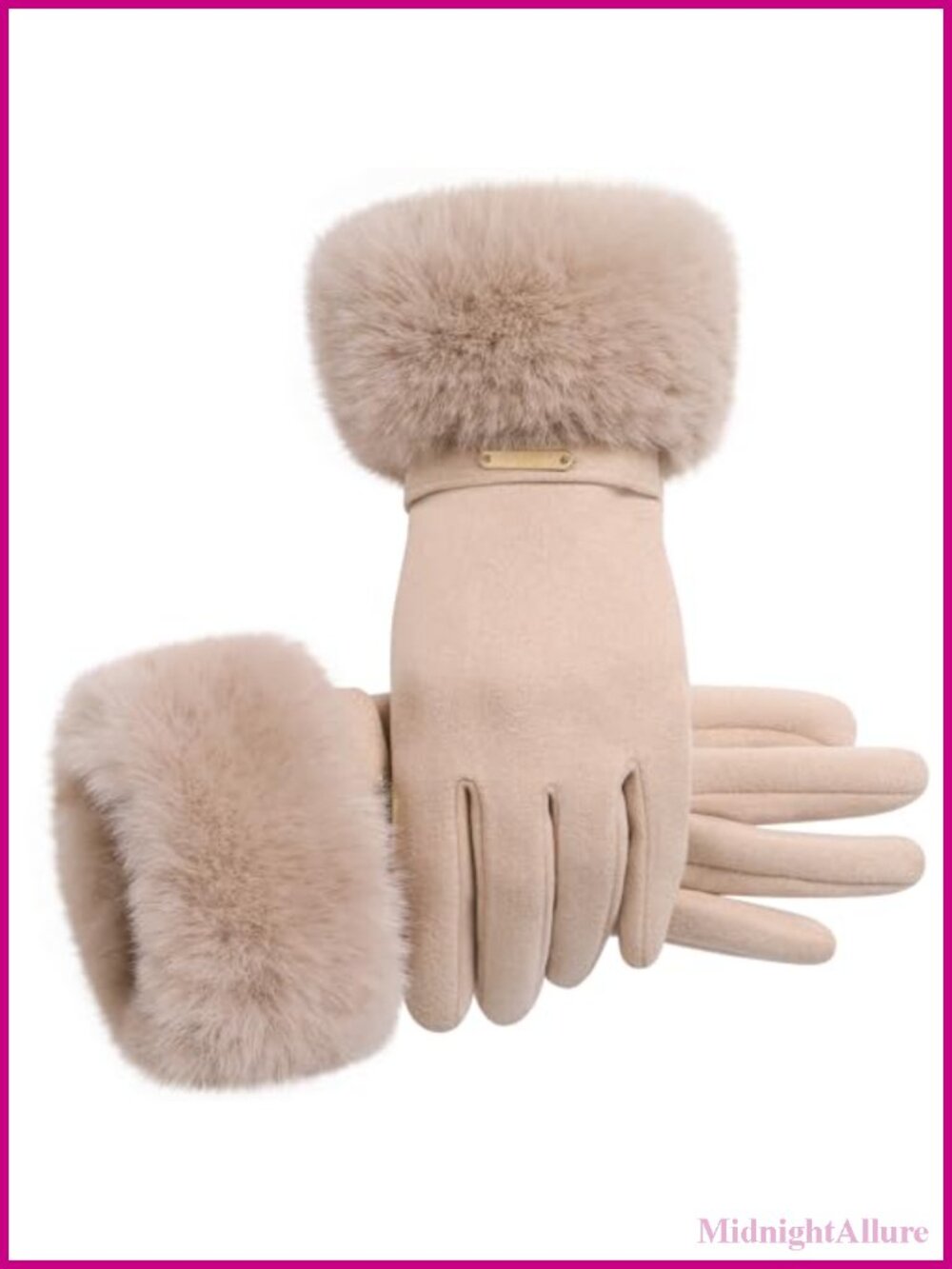 Faux Fur Cuff Winter Gloves Touchscreen Fingertips One Size